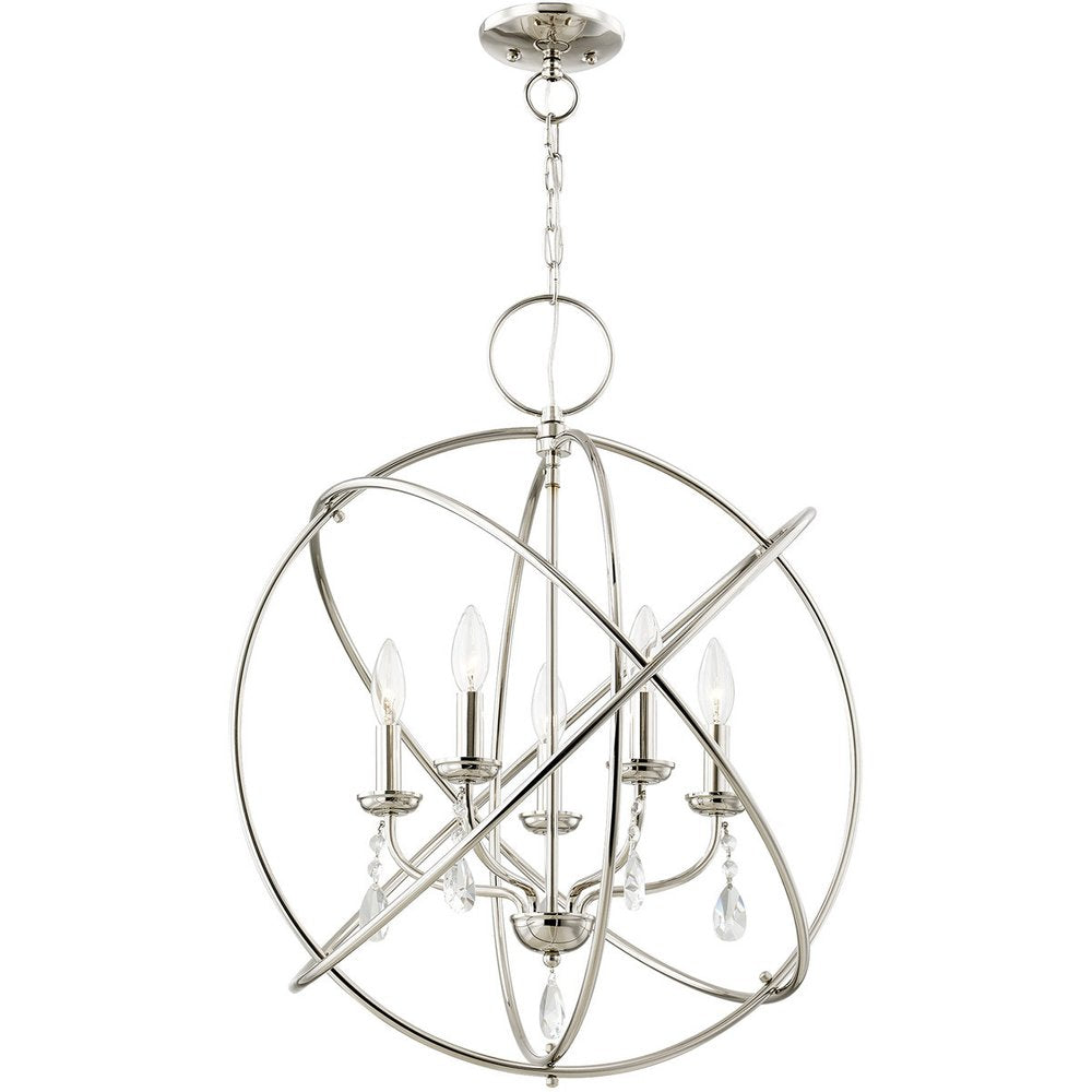 Nickel Five Light Metal Dimmable Chandelier With Shades HomeRoots
