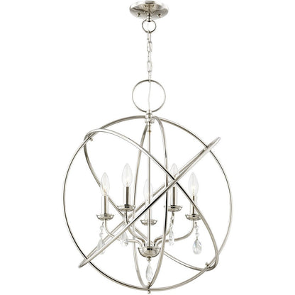 Nickel Five Light Metal Dimmable Chandelier With Shades HomeRoots