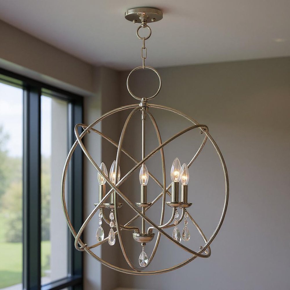 Nickel Five Light Metal Dimmable Chandelier With Shades HomeRoots