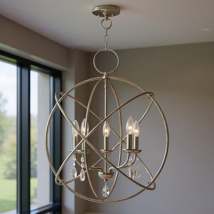 Nickel Five Light Metal Dimmable Chandelier With Shades HomeRoots