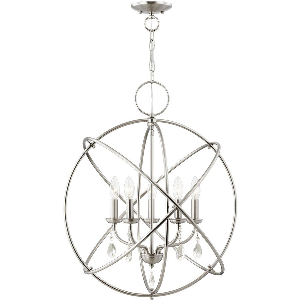 Nickel Five Light Metal Dimmable Chandelier With Shades HomeRoots