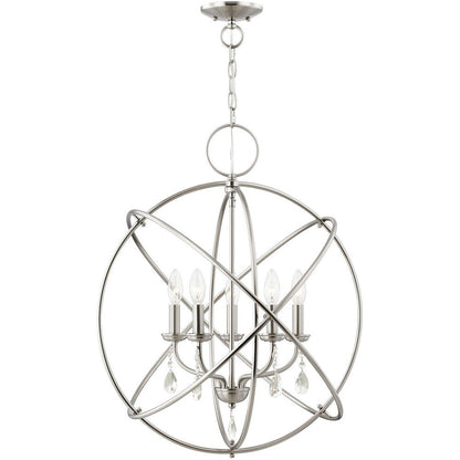 Nickel Five Light Metal Dimmable Chandelier With Shades HomeRoots