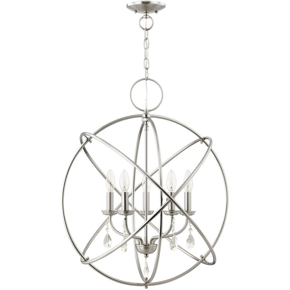 Nickel Five Light Metal Dimmable Chandelier With Shades HomeRoots