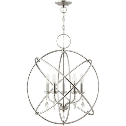 Nickel Five Light Metal Dimmable Chandelier With Shades HomeRoots