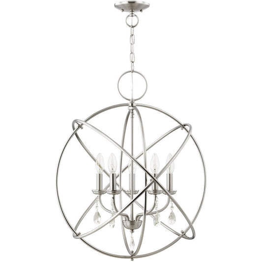 Nickel Five Light Metal Dimmable Chandelier With Shades HomeRoots