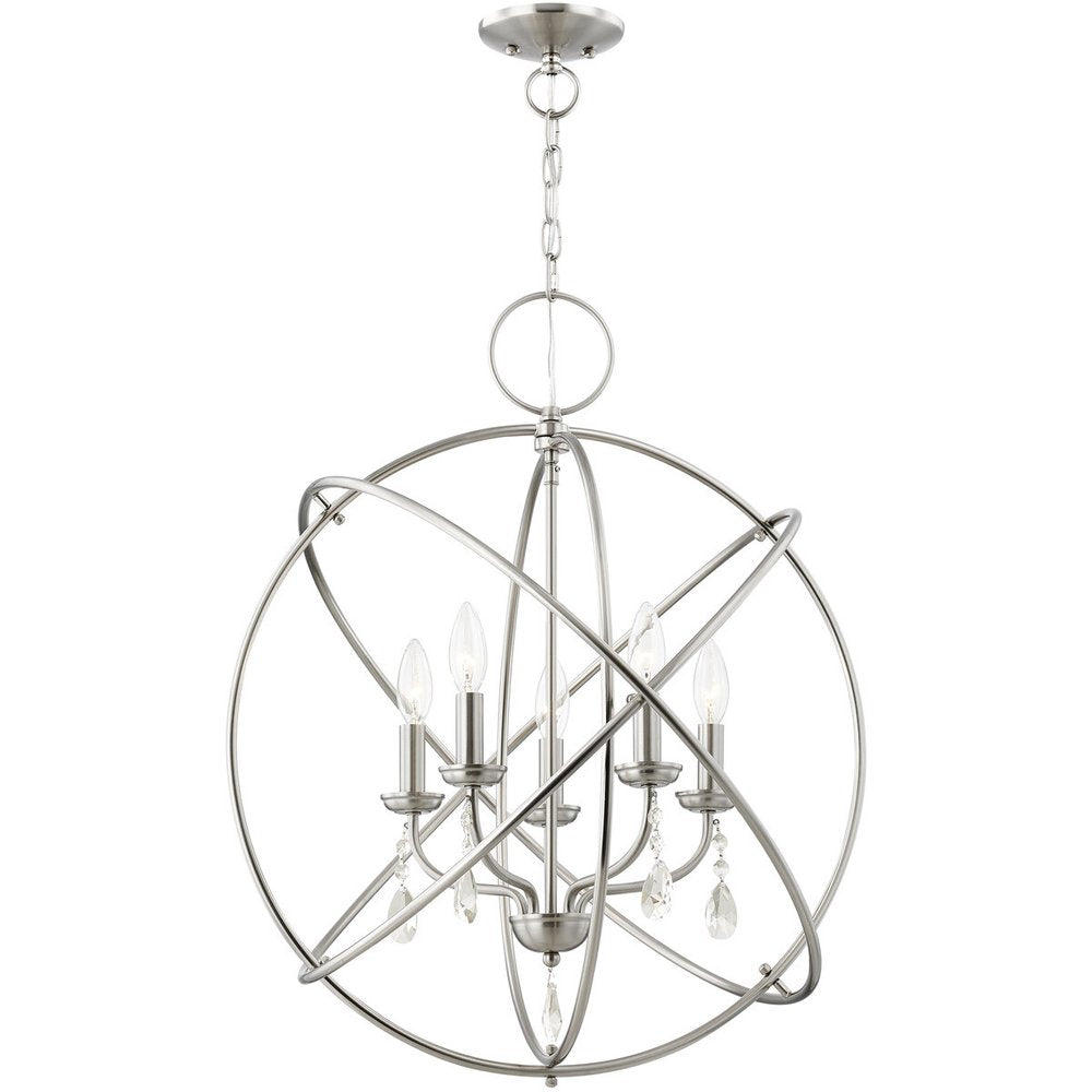 Nickel Five Light Metal Dimmable Chandelier With Shades HomeRoots