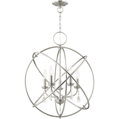 Nickel Five Light Metal Dimmable Chandelier With Shades HomeRoots