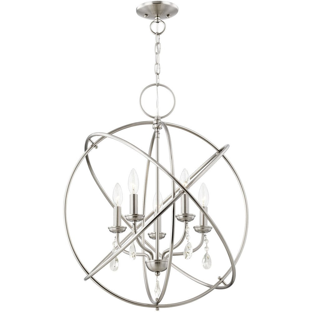 Nickel Five Light Metal Dimmable Chandelier With Shades HomeRoots
