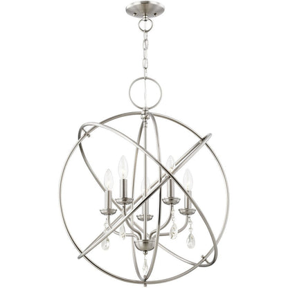 Nickel Five Light Metal Dimmable Chandelier With Shades HomeRoots