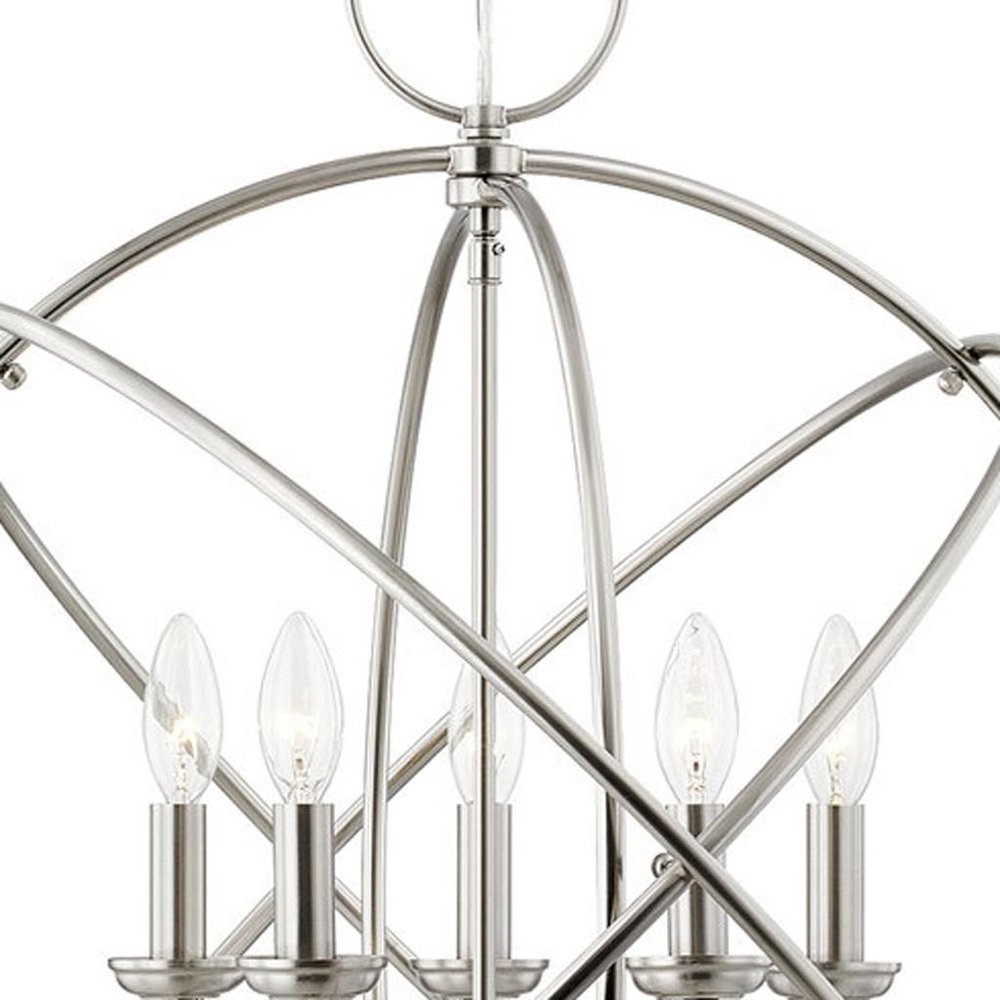 Nickel Five Light Metal Dimmable Chandelier With Shades HomeRoots