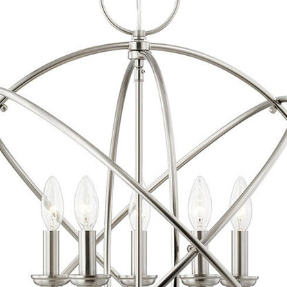Nickel Five Light Metal Dimmable Chandelier With Shades HomeRoots