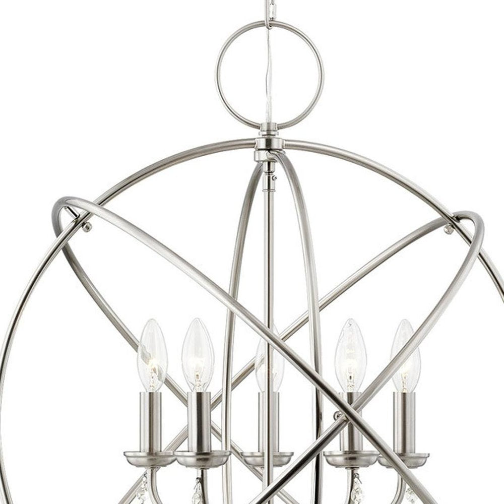 Nickel Five Light Metal Dimmable Chandelier With Shades HomeRoots