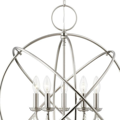 Nickel Five Light Metal Dimmable Chandelier With Shades HomeRoots