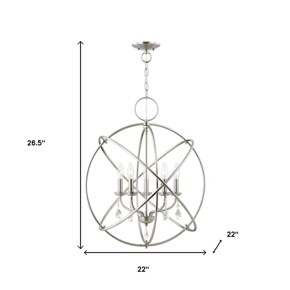 Nickel Five Light Metal Dimmable Chandelier With Shades HomeRoots