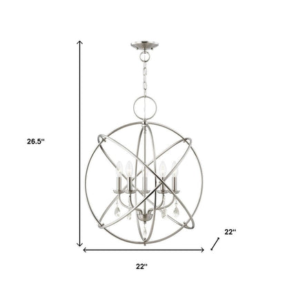 Nickel Five Light Metal Dimmable Chandelier With Shades HomeRoots