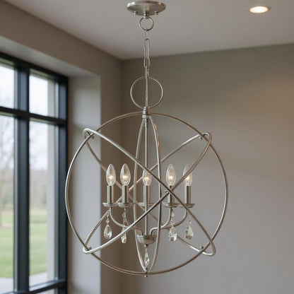 Nickel Five Light Metal Dimmable Chandelier With Shades HomeRoots