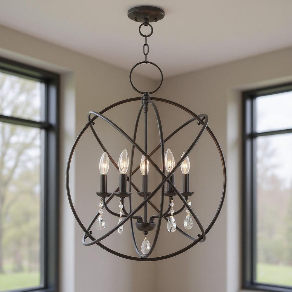 Bronze Five Light Metal Dimmable Chandelier With Shades HomeRoots