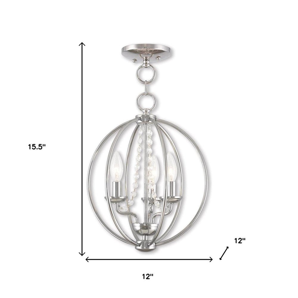 Silver Three Light Metal Dimmable Chandelier With Shades HomeRoots