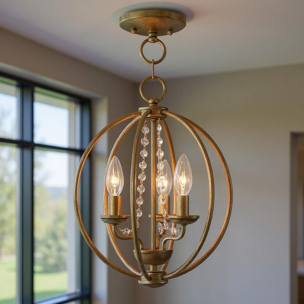 Gold Three Light Metal Dimmable Chandelier With Shades HomeRoots