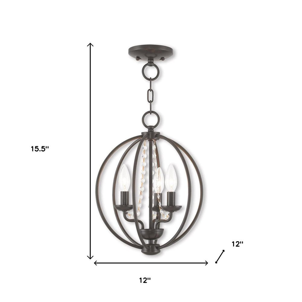 Bronze Three Light Metal Dimmable Chandelier With Shades HomeRoots