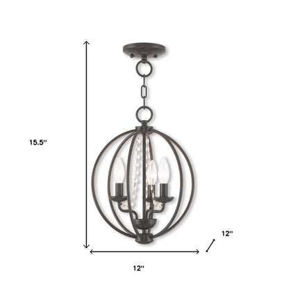 Bronze Three Light Metal Dimmable Chandelier With Shades HomeRoots