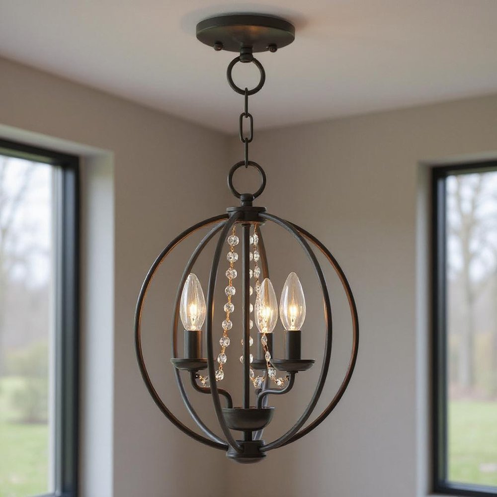 Bronze Three Light Metal Dimmable Chandelier With Shades HomeRoots