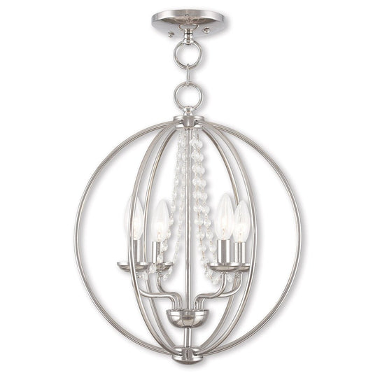 Silver Four Light Metal Dimmable Chandelier With Shades HomeRoots