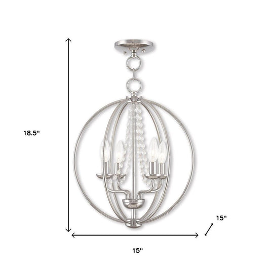 Silver Four Light Metal Dimmable Chandelier With Shades HomeRoots