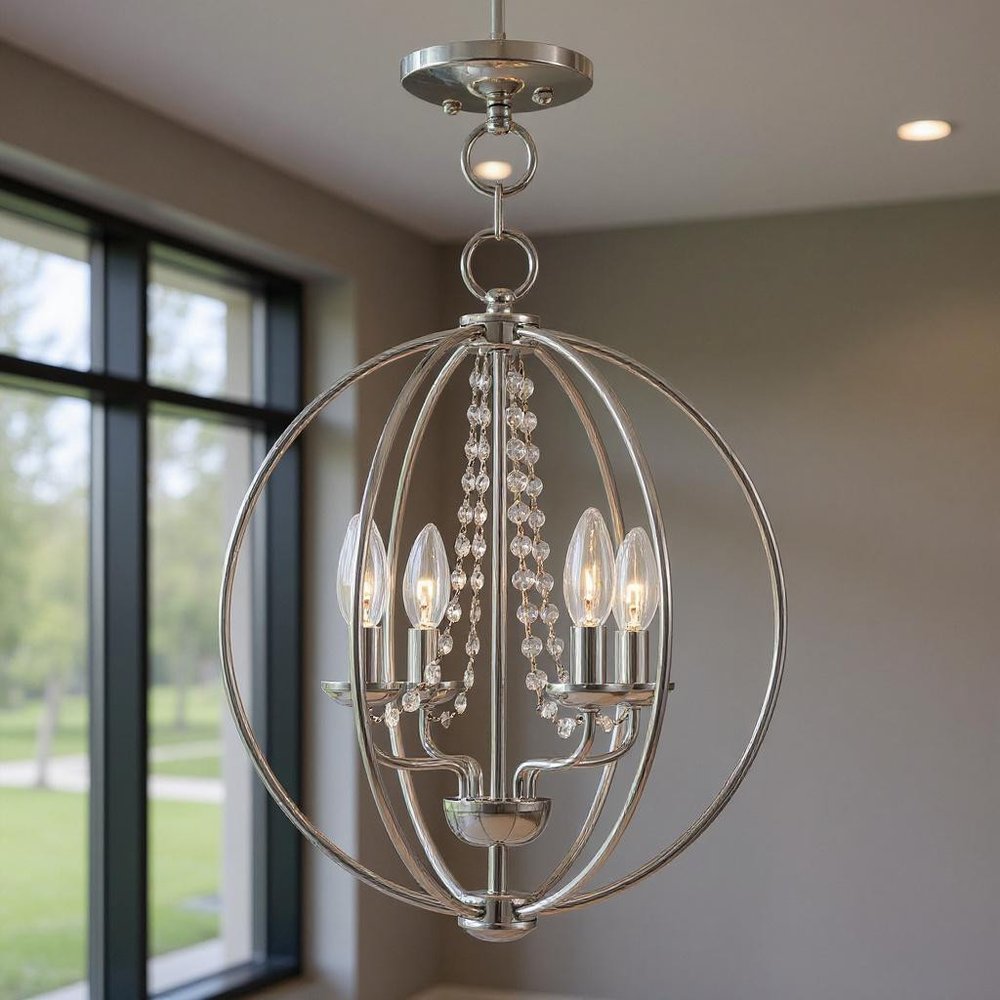 Silver Four Light Metal Dimmable Chandelier With Shades HomeRoots