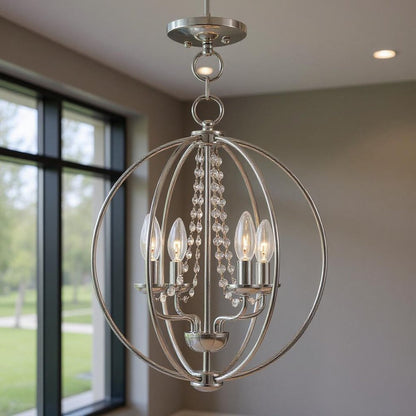 Silver Four Light Metal Dimmable Chandelier With Shades HomeRoots