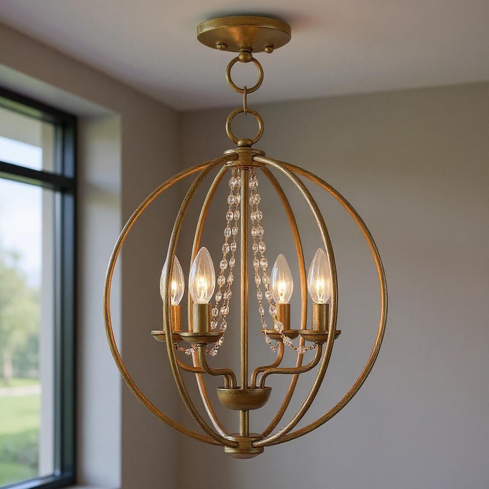Gold Four Light Metal Dimmable Chandelier With Shades HomeRoots