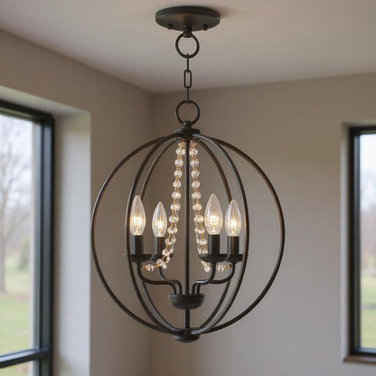Bronze Four Light Metal Dimmable Chandelier With Shades HomeRoots