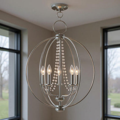 Silver Five Light Metal Dimmable Chandelier With Shades HomeRoots
