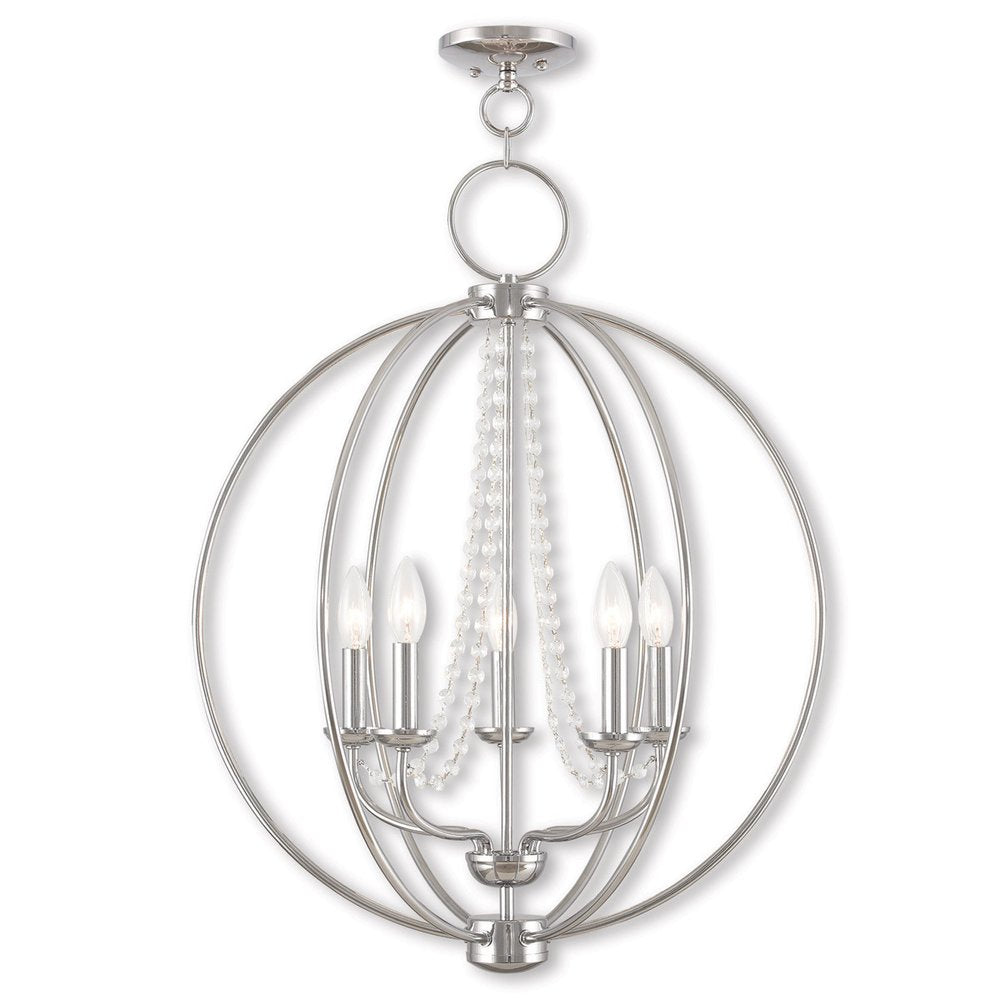 Silver Five Light Metal Dimmable Chandelier With Shades HomeRoots