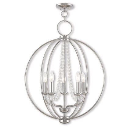 Silver Five Light Metal Dimmable Chandelier With Shades HomeRoots