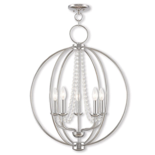 Silver Five Light Metal Dimmable Chandelier With Shades HomeRoots