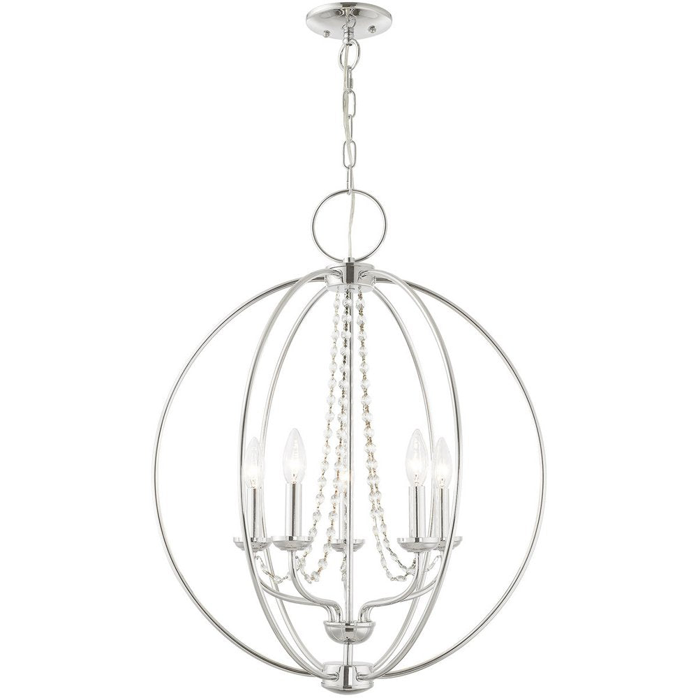 Silver Five Light Metal Dimmable Chandelier With Shades HomeRoots