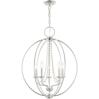 Silver Five Light Metal Dimmable Chandelier With Shades HomeRoots