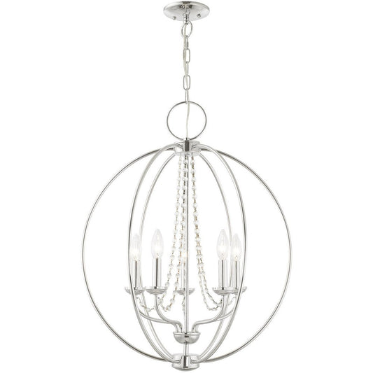 Silver Five Light Metal Dimmable Chandelier With Shades HomeRoots
