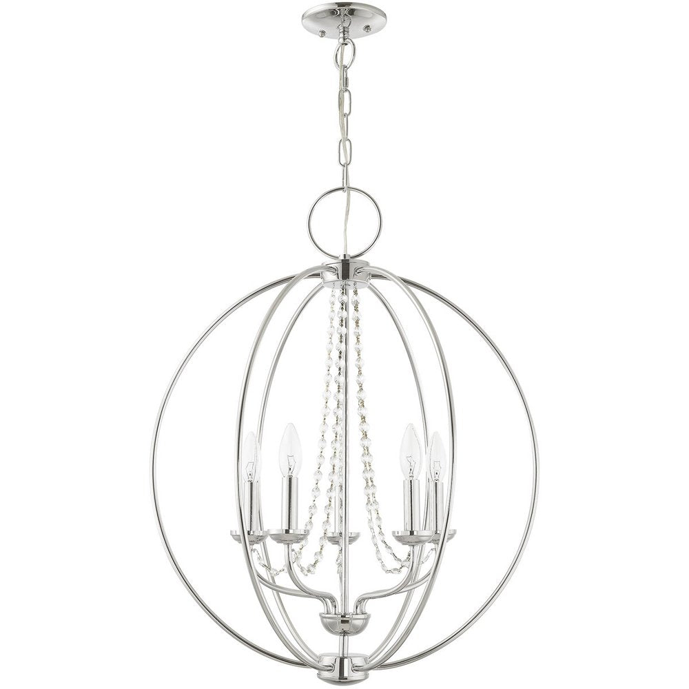 Silver Five Light Metal Dimmable Chandelier With Shades HomeRoots