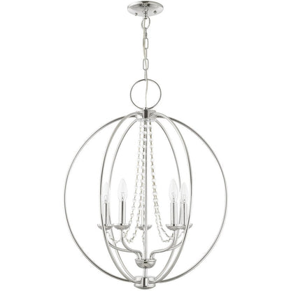 Silver Five Light Metal Dimmable Chandelier With Shades HomeRoots