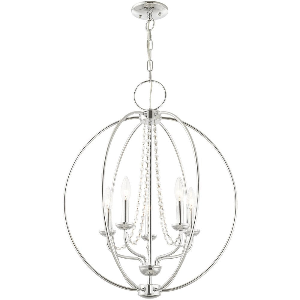 Silver Five Light Metal Dimmable Chandelier With Shades HomeRoots