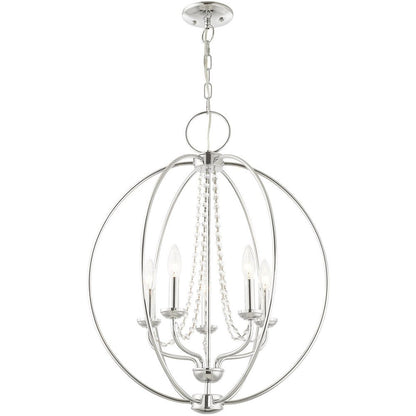 Silver Five Light Metal Dimmable Chandelier With Shades HomeRoots