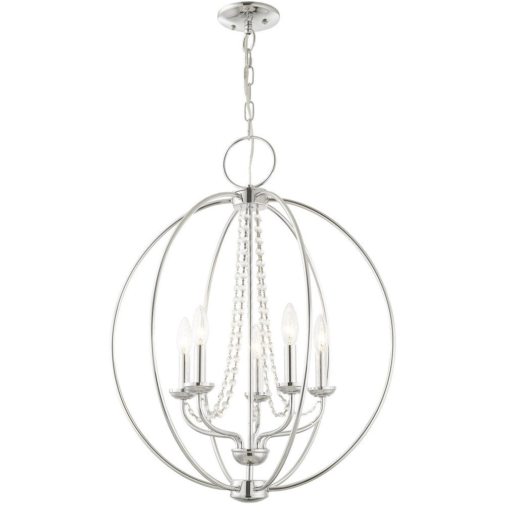 Silver Five Light Metal Dimmable Chandelier With Shades HomeRoots