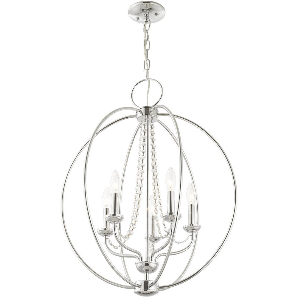 Silver Five Light Metal Dimmable Chandelier With Shades HomeRoots