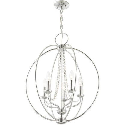Silver Five Light Metal Dimmable Chandelier With Shades HomeRoots