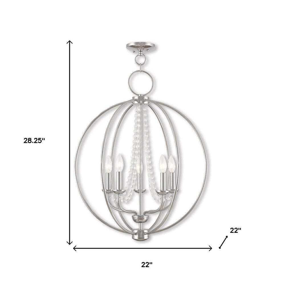 Silver Five Light Metal Dimmable Chandelier With Shades HomeRoots