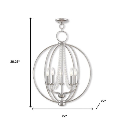 Silver Five Light Metal Dimmable Chandelier With Shades HomeRoots