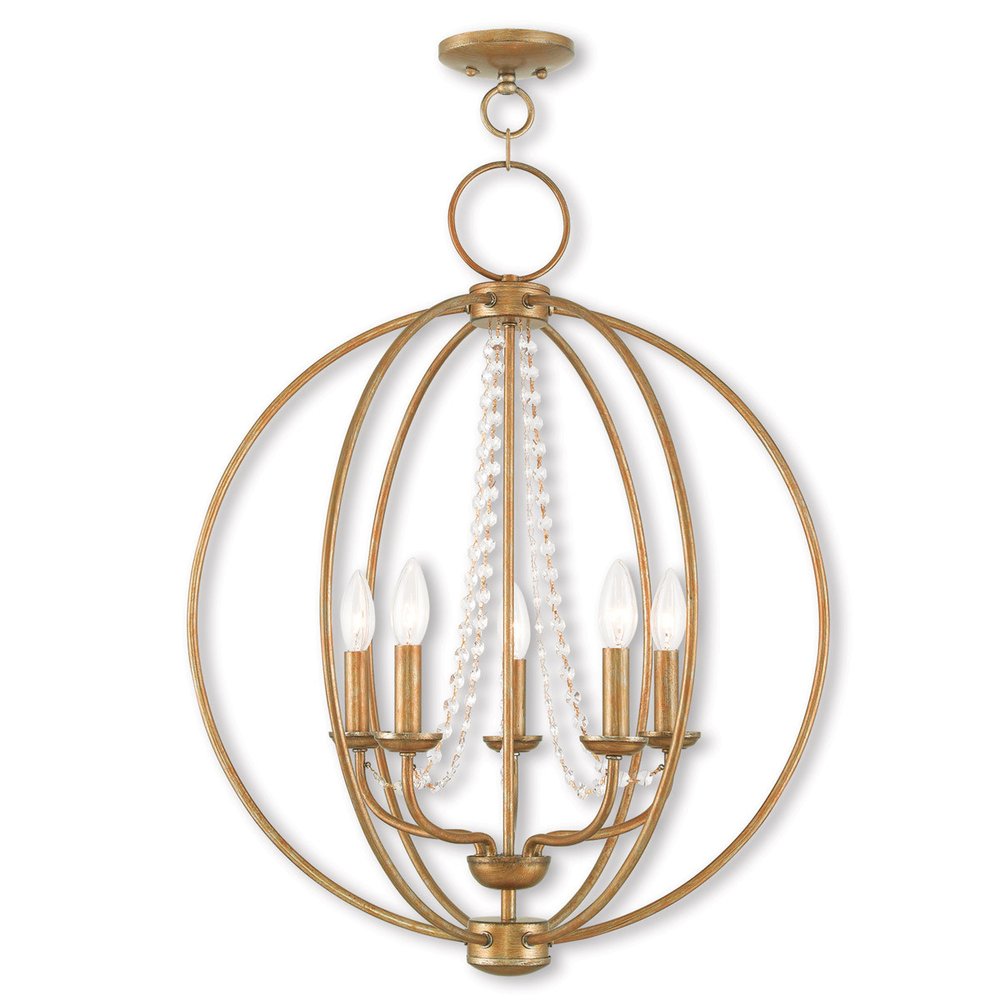 Antiqued Gold Five Light Metal Dimmable Chandelier With Shades HomeRoots