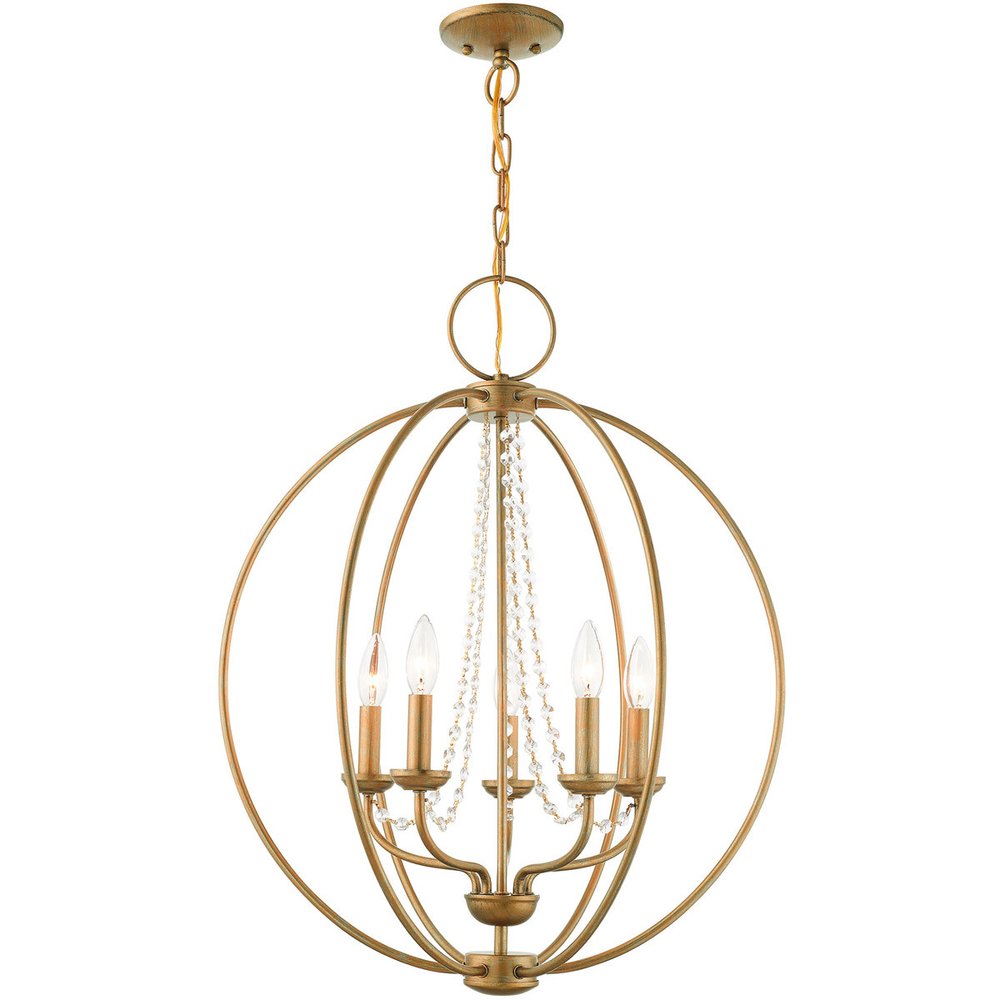 Antiqued Gold Five Light Metal Dimmable Chandelier With Shades HomeRoots